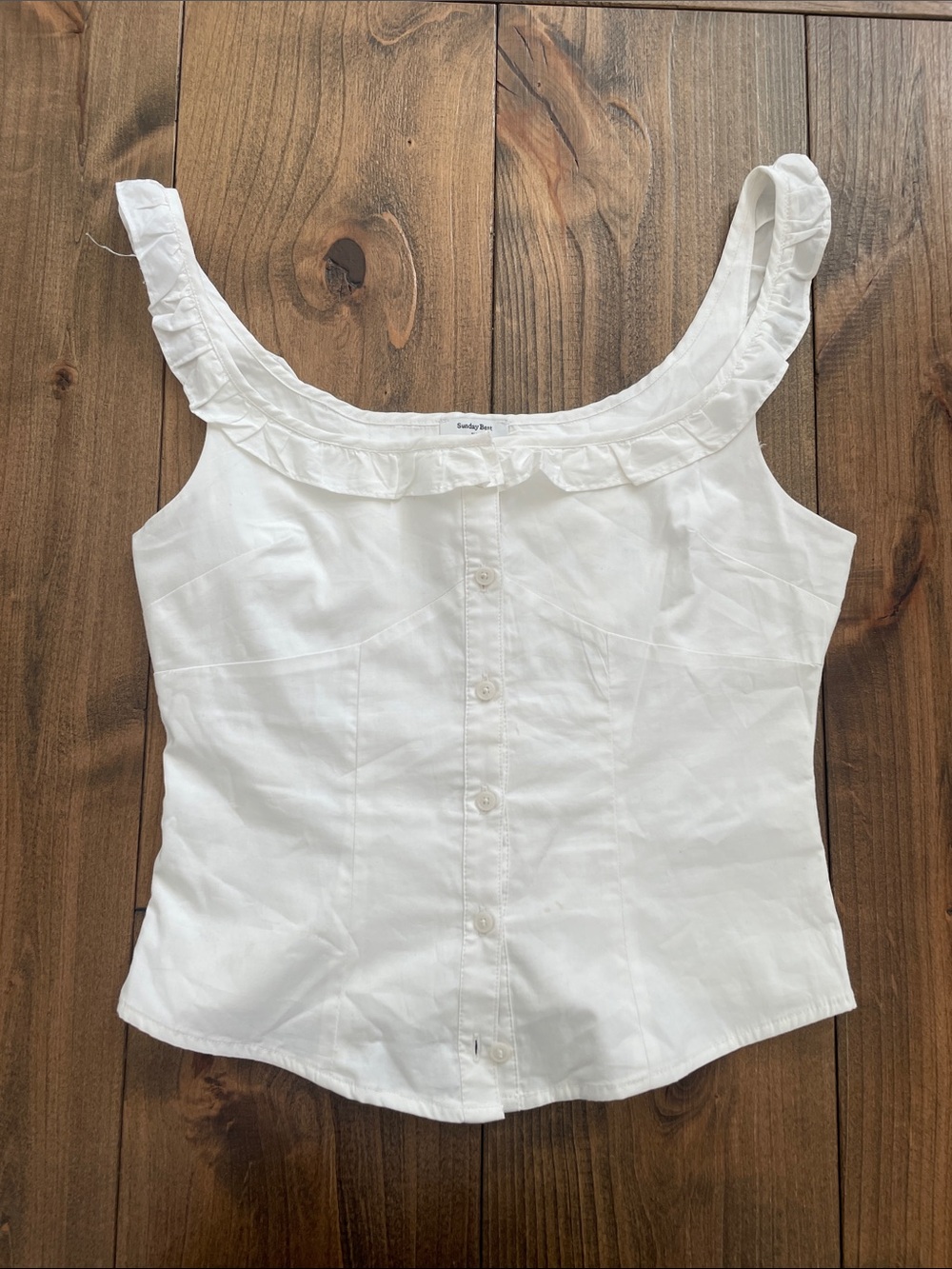 Sunday Best White Ruffled Square-Neck Tank Camisole